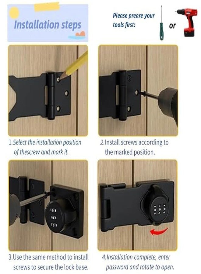 CHALISA Household Cabinet Combination Lock,Password Hasp Locks,Cabinet Door Lock,Door Security Slide Latch Lock with Screws for Small Doors, Cabinets, Barn Door, Bathroom, Outdoor, Garden (Black) - Image 4